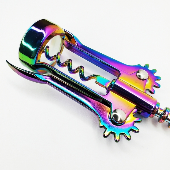Iridescent Rainbow Dichroic Oil Slick Color Shift Wine Bottle Opener Bar Tool - Picture 9 of 11